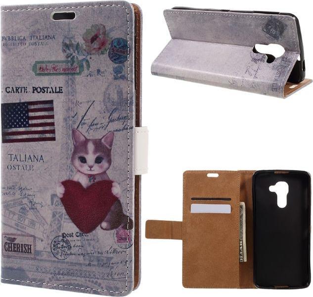 Actual product image MU Style Leather case with USA flag and cat (DTEK60)