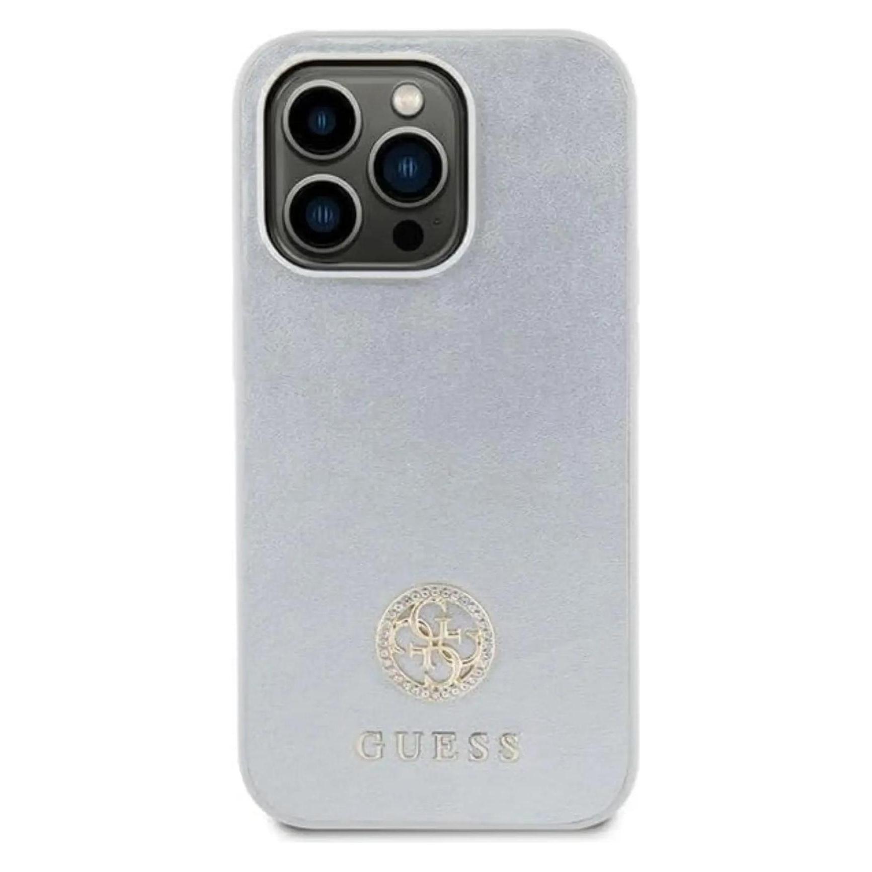 Guess GUHCP15SPS4DGPS IPhone 15 6.1" Srebrny/silver Hardcase Strass Metal Logo (Apple IPhone 15), Smartphone Hülle, Silber