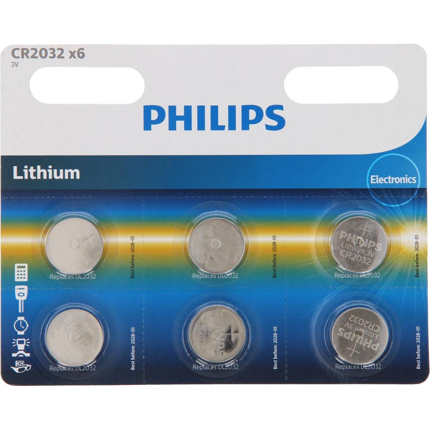 Philips Minicells Button cell CR2032P6/01B, Single-use battery, CR2032, Lithium, 3 V, 6 pc(s), 210 m (6 Stk., CR2032, 21...