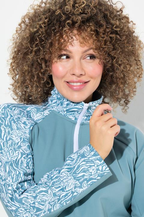Actual product image Ulla Popken Floral Detail Troyer Collar Thermal Tee (58)