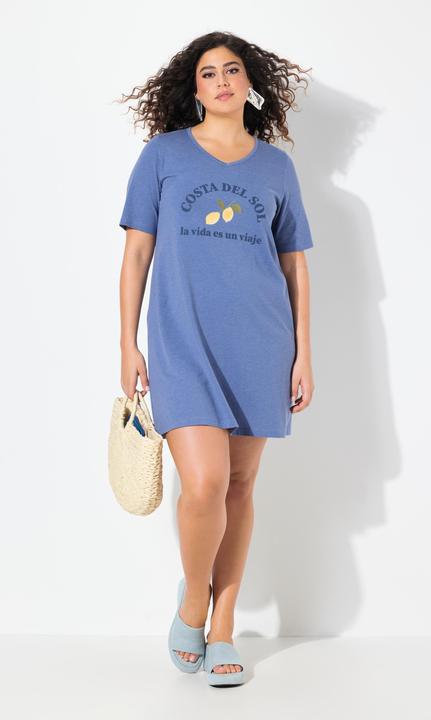 Produktbild Ulla Popken Jerseykleid, Zitronen, A-Linie, V-Ausschnitt, Halbarm (54)