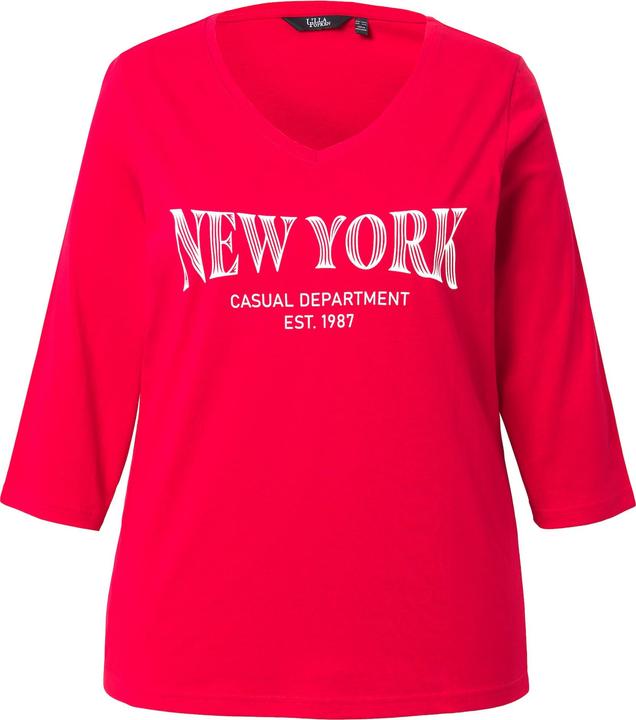 Image du produit Ulla Popken T-shirt à col en V et manches 3/4. Imprimé nom de ville. (46, 48)