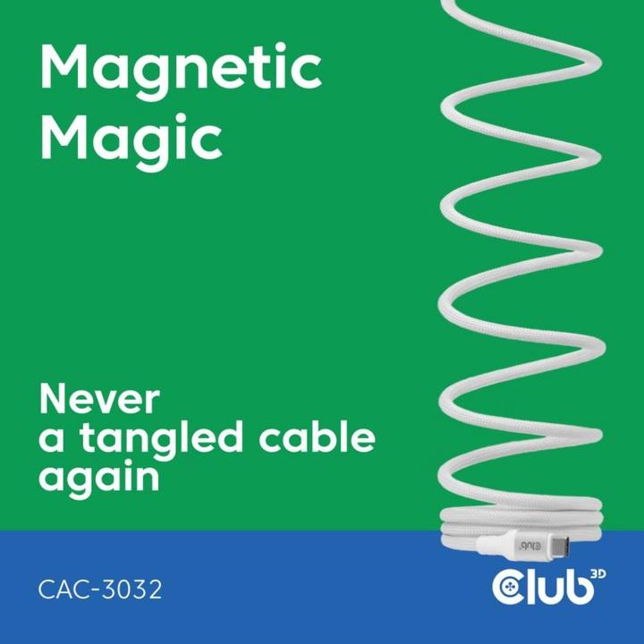 Actual product image Club 3D Club3D Lifestyle USB-C Magnetisches Kabel 240W 2m weiss St/St (2 m, USB 2.0, 240 W)