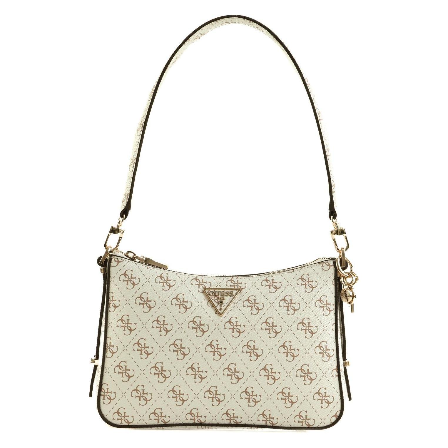 Guess, Damen, Handtasche, Eco Erica Top Zip Shoulder Bag, Braun, Weiss