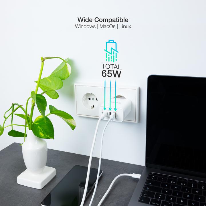 Immagine prodotto Tooq Technology TQWC-GANQC2PD65WT Caricatore per dispositivi mobili bianco per interni (65 W)