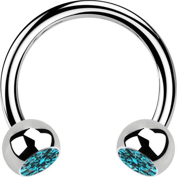 Actual product image Star Piercing Micro Circular Barbell silver with two crystal balls aqua (without brass, Surgical steel 316L)