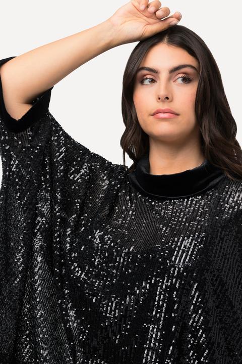 Produktbild Ulla Popken Pailletten-Shirt, Oversized, Samt-Rollkragen, Halbarm (50, 52, 54, 56)