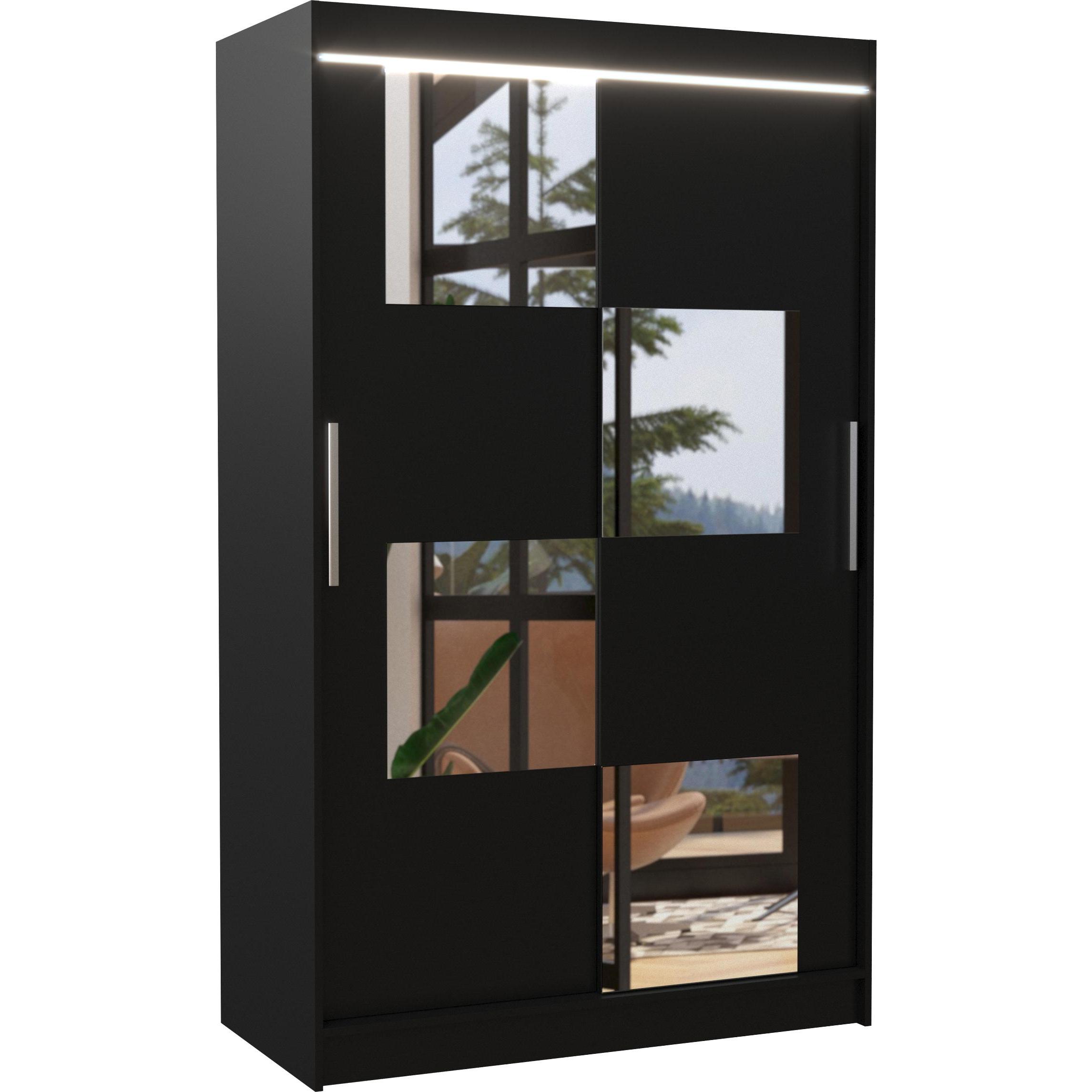 ADRK Furniture, Kleiderschrank, Verschiebbarer Kleiderschrank mit Spiegel und Beleuchtung LED LUGANO 120 (120 x 58 x 200...