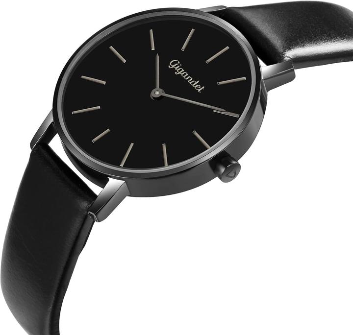 Productafbeelding Gigandet Dames analoog Japans kwartsuurwerk horloge met lederen armband 12VNAG36NE005 zwart (Analoog horloge)