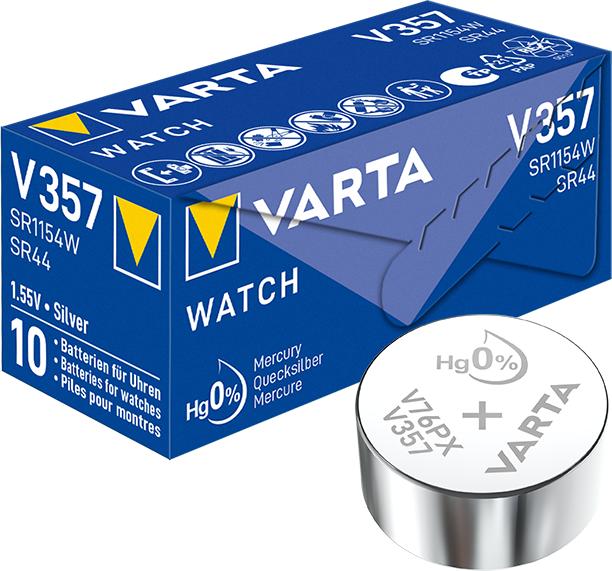 Actual product image Varta V357 / SR1154W - 10 button cells (10 pcs., 28L, SR44, 143 mAh)