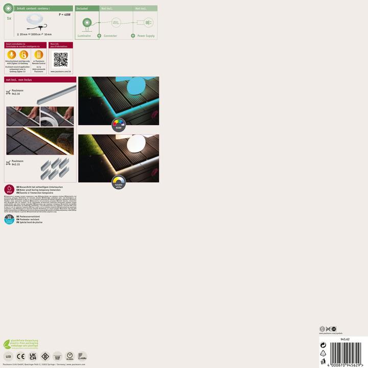 Produktbild Paulmann Outdoor Plug & Shine Stripe Neon (RGBW, 1000 cm, Outdoor)