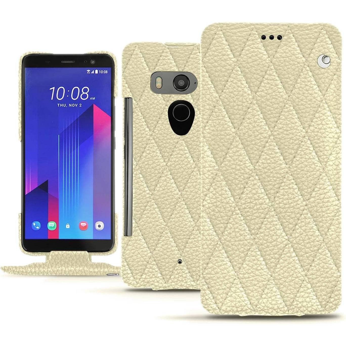 Noreve Lederschutzhülle vertikal (HTC U11+), Smartphone Hülle, Weiss