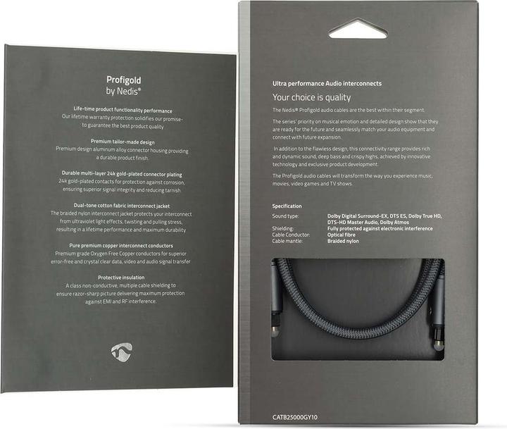 Productafbeelding Nedis Optische audiokabel | Toslink plug | 1,00 m | rond | katoen | Gun Met (1 m, TOSLINK)