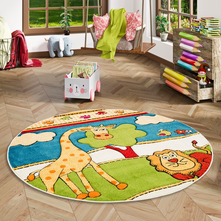 Produktbild Pergamon Kinder Teppich Savona Kids Lustige Zoowelt Rund (200 x 200 cm)