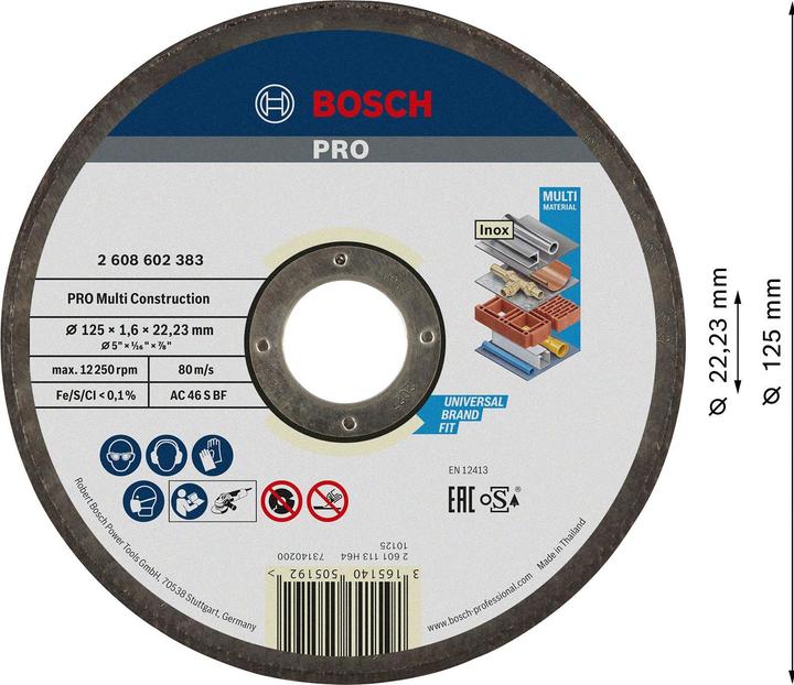 Immagine prodotto Bosch Professional Zubehör PRO Disco da taglio multi materiale, 125 x 1,6 x 22,23 mm