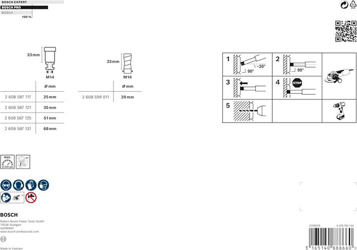 Produktbild Bosch Professional Zubehör PRO Ceramic dry X-Lock Bohrkronen-Set, 68 x 33, 51 x 33, 35 x 33, 25 x 33, 20 x 33 mm, 5-tlg. (25 mm, 35 mm)