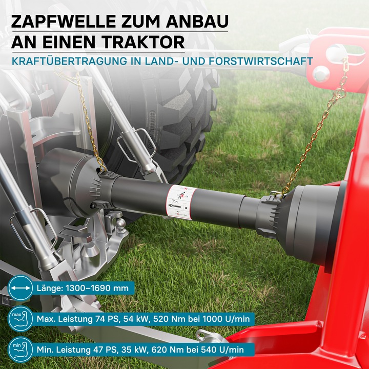 Produktbild Wiltec Zapfwelle T5 Gelenkwelle 1300-1690mm 620Nm 540U/min PTO-Shaft 54kW 1 3/8" 6 Zahn