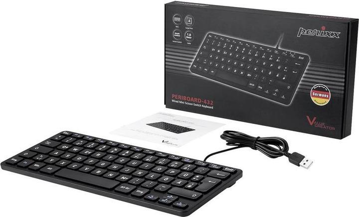 Actual product image Perixx PERIBOARD-432B EN, mini keyboard, USB wired, black (Germany, Cable)