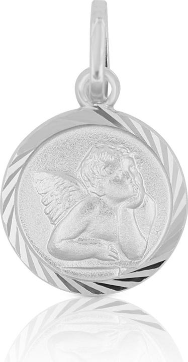 Immagine prodotto Muau Ciondolo medaglia angelo oro bianco 750, 10mm (Oro bianco 750/18 carati)