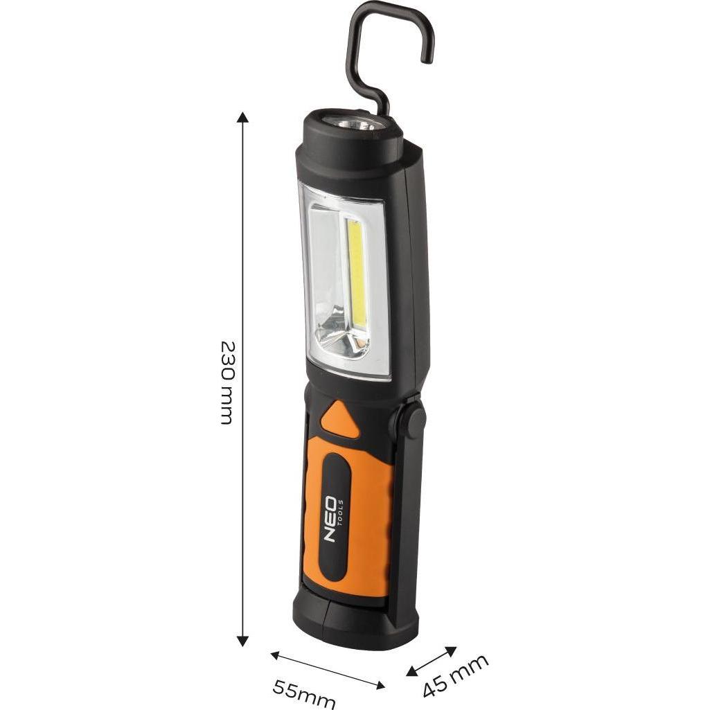 Neo, Arbeitsleuchte, Batteriebetriebene Werkstattleuchte 300 lm COB 2 in 1 + 3xAA Batterien (300 lm)