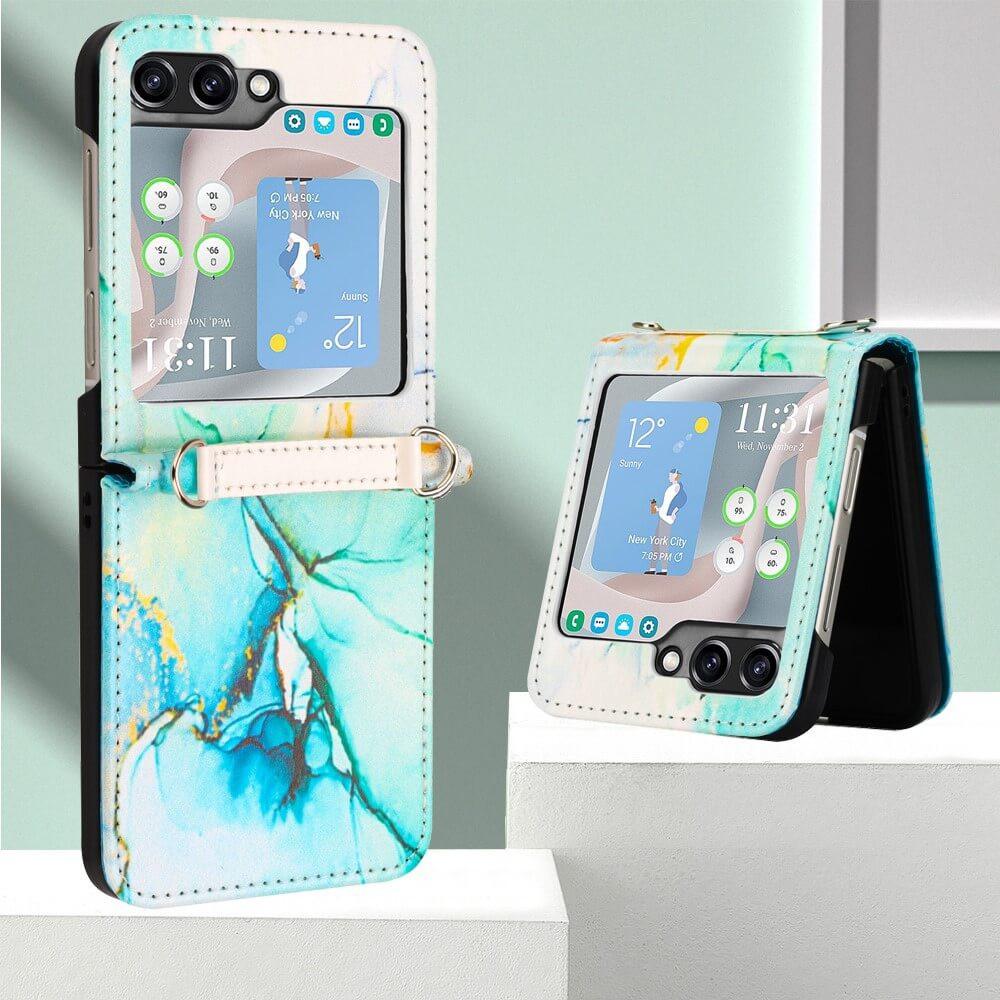 Thumbnail - Cover-Discount Galaxy Z Flip5 - Hybrid Schutzhülle Marble blau (Samsung Galaxy Z Flip5), Smartphone Hülle, Blau