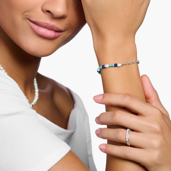 Immagine prodotto Thomas Sabo Bracciale Charm con perle blu, perle bianche e catene d'argento (14 cm, Argento 925)