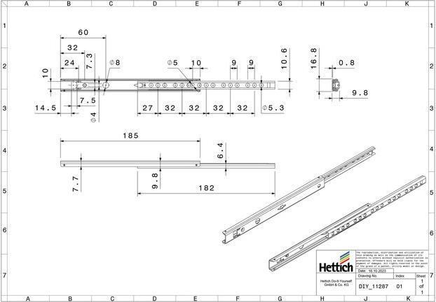 Produktbild Hettich Schubladenschiene Teilauszug 195-305 mm verzinkt 9136673 2 Stück