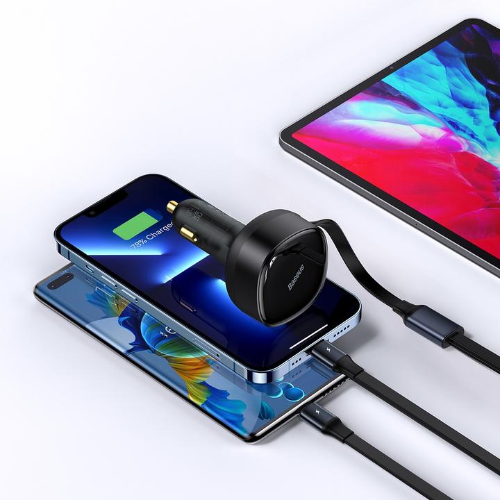 Produktbild Baseus Enjoyment Car Charger with cable USB-C + Lightning 3A, 30W (Black)
