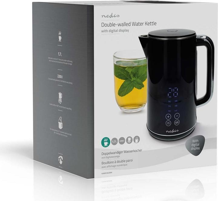 Image du produit Nedis Bouilloire - 1,70 litre - Plastique - Noir - 50,60,70,80,90,100 °C - Affichage de la température - (1.70 l)