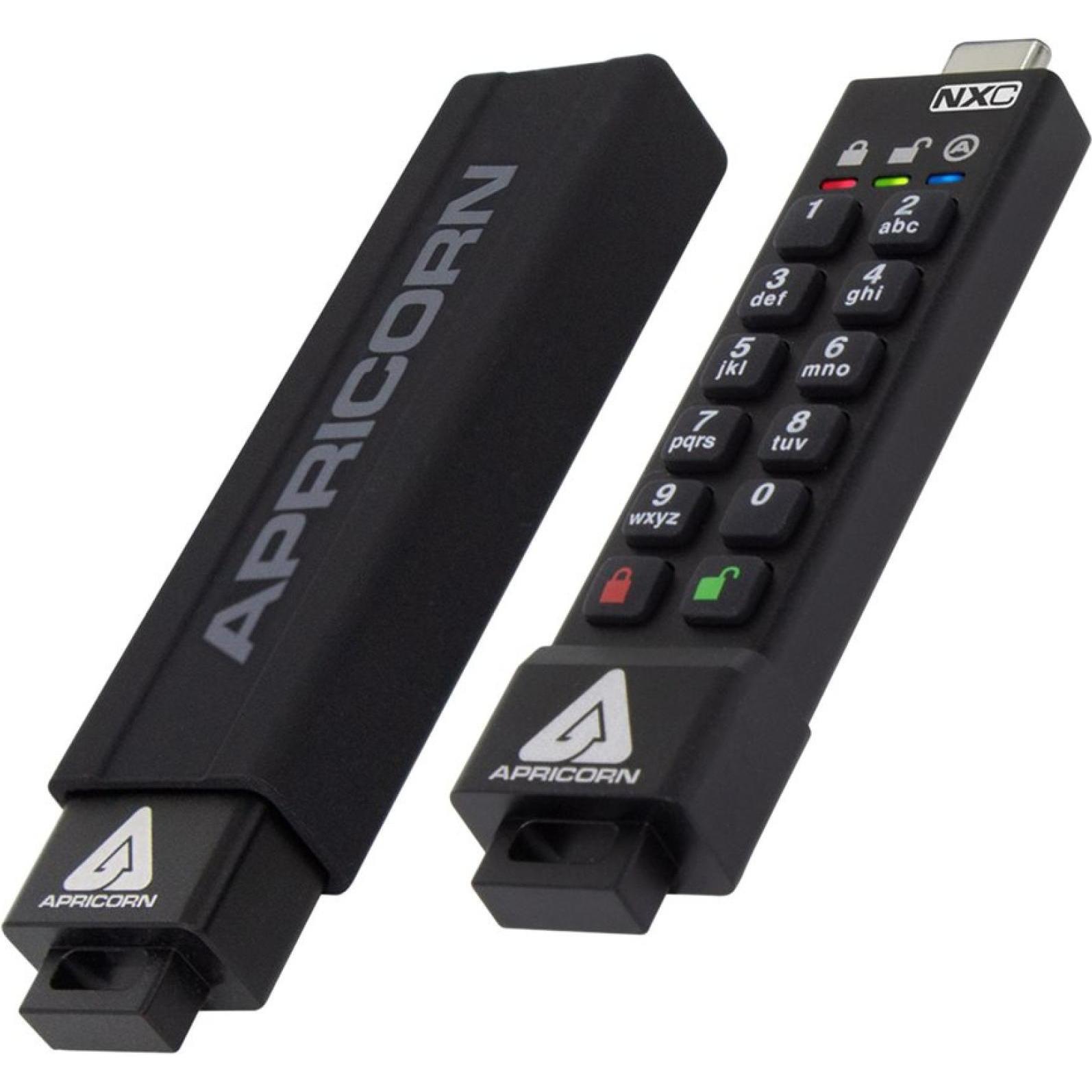 Apricorn Aegis Secure Key 3NXC (64 GB, USB-C, USB 3.2), USB Stick, Schwarz