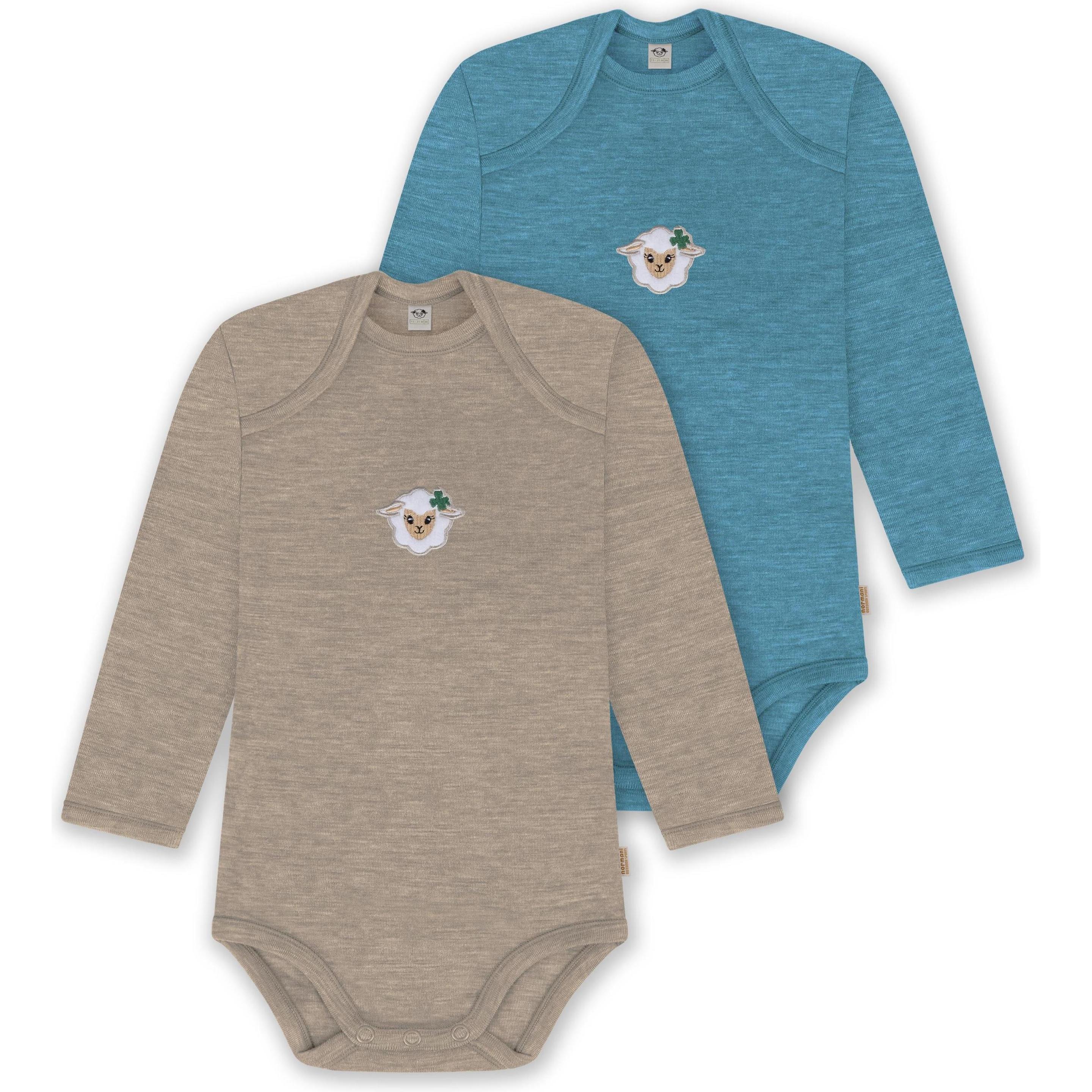 Normani, Herren, Body, 2er Pack Baby Merino Body Langarm „Auckland" - 9381, Beige, (80)