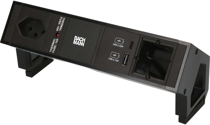 Produktbild Bachmann Tischsteckdosenleiste DESK 2, 1x T13, 1x USB A/C, 1x Custom (1 x, USB-A, USB-C, Typ 13, 0.20 m)