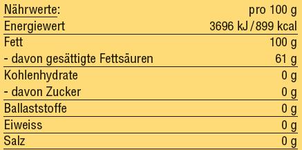 Nutritional values and ingredients vegalife Organic cocoa butter (150 g)