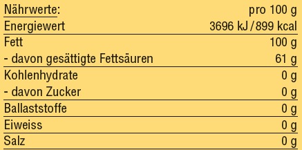 Nährwerte und Zutaten vegalife Bio Kakao Butter (150 g)