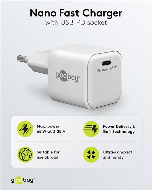 Actual product image Goobay USB C Nano Quick Charger with GaN technology (65 W)