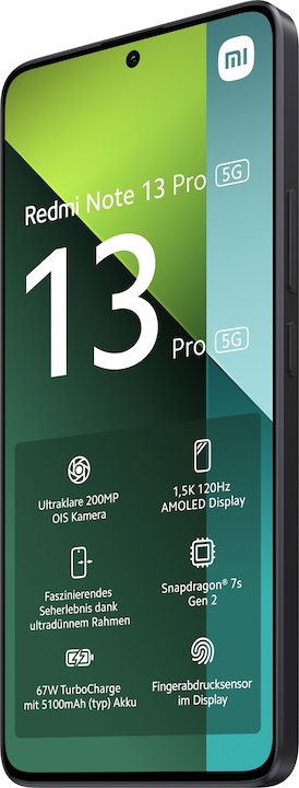 Produktbild Xiaomi Redmi Note 13 Pro 5G (256 GB, Midnight Black, 6.67", Dual SIM, 200 Mpx, 5G)