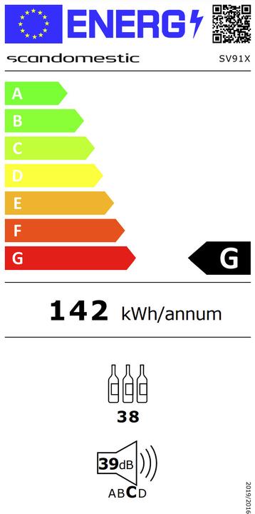Energy Label Scandomestic SV 91 X - Wine refrigerator - 2 zones - Width: 59.5 cm - Depth: 61.6 cm - Height: 87.2 cm