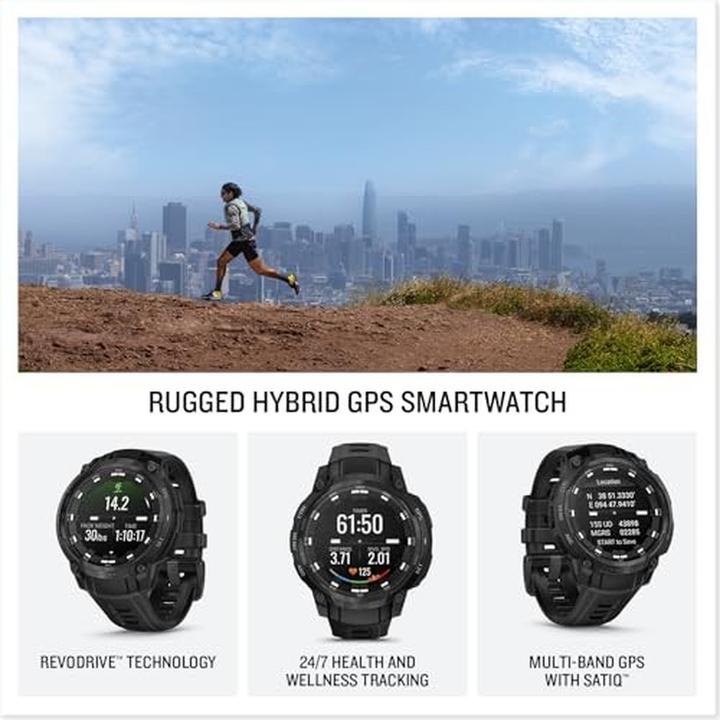 Produktbild Garmin Instinct Crossover AMOLED, Taktisch, Schwarz, Schwarzes Silikonarmband (45 mm)