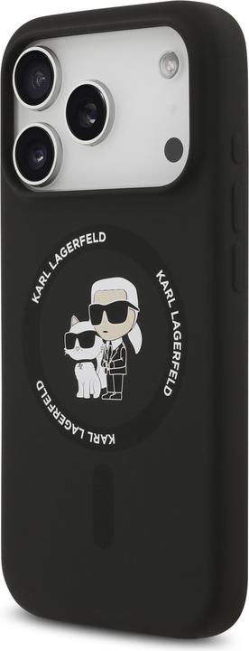Produktbild Karl Lagerfeld - Silicone Ring MagSafe (KLHMP17MSCMKCRHK) - iPhone 17 Air - Black Karl&Choupette (Apple iPhone 17 Pro)