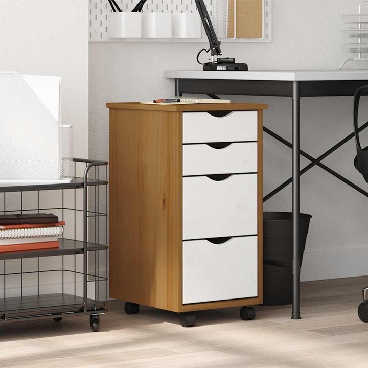 Actual product image VidaXL Rollschrank mit Schubladen MOSS Honigbraun Massivholz Kiefer