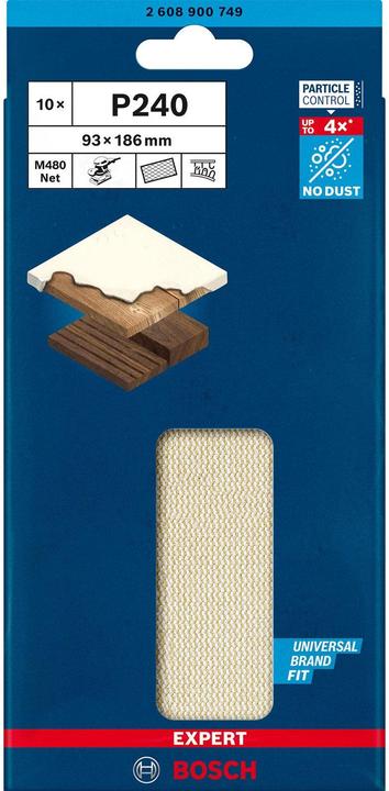 Image du produit Bosch Professional Zubehör Filet de ponçage pour ponceuse orbitale EXPERT M480 non perforé grain num 240 (L x l) 186 mm 93 10 (240)