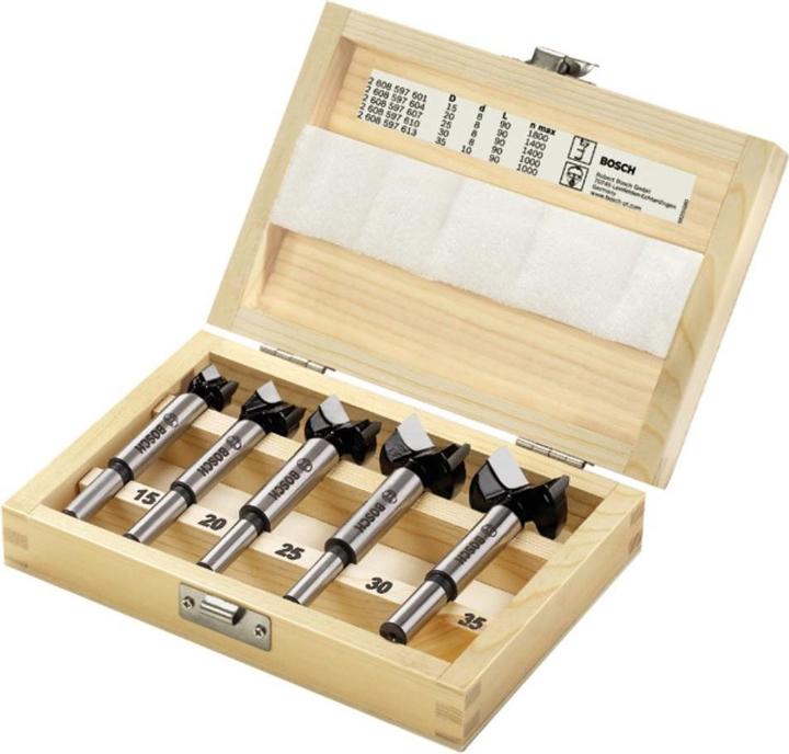 Produktbild Bosch Professional Zubehör 5-tlg. Scharnierlochbohrer-Set, Carbide, 15–35 mm (35 mm, 15 mm, 30 mm, 20 mm, 25 mm)