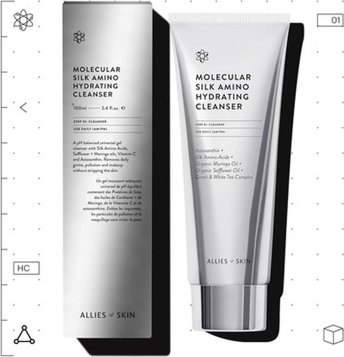 Image du produit Allies Of Skin Molecular Silk Amino Hydrating Cleanser avec Acide Hyaluronique, Céramides, Carthame &... (Lingettes nettoyantes pour le visage, 100 ml)