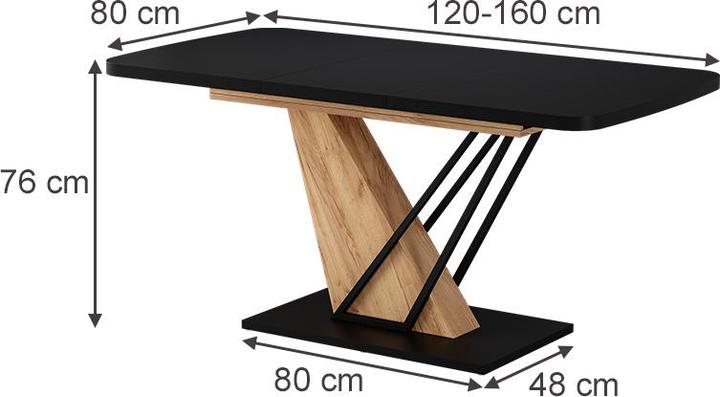 Produktbild Vicco Esstisch Fenaro, Schwarz/Goldkraft Eiche/Goldkraft Eiche, 120 x 80 cm ausziehbar (80 x 120 x 77.40 cm)