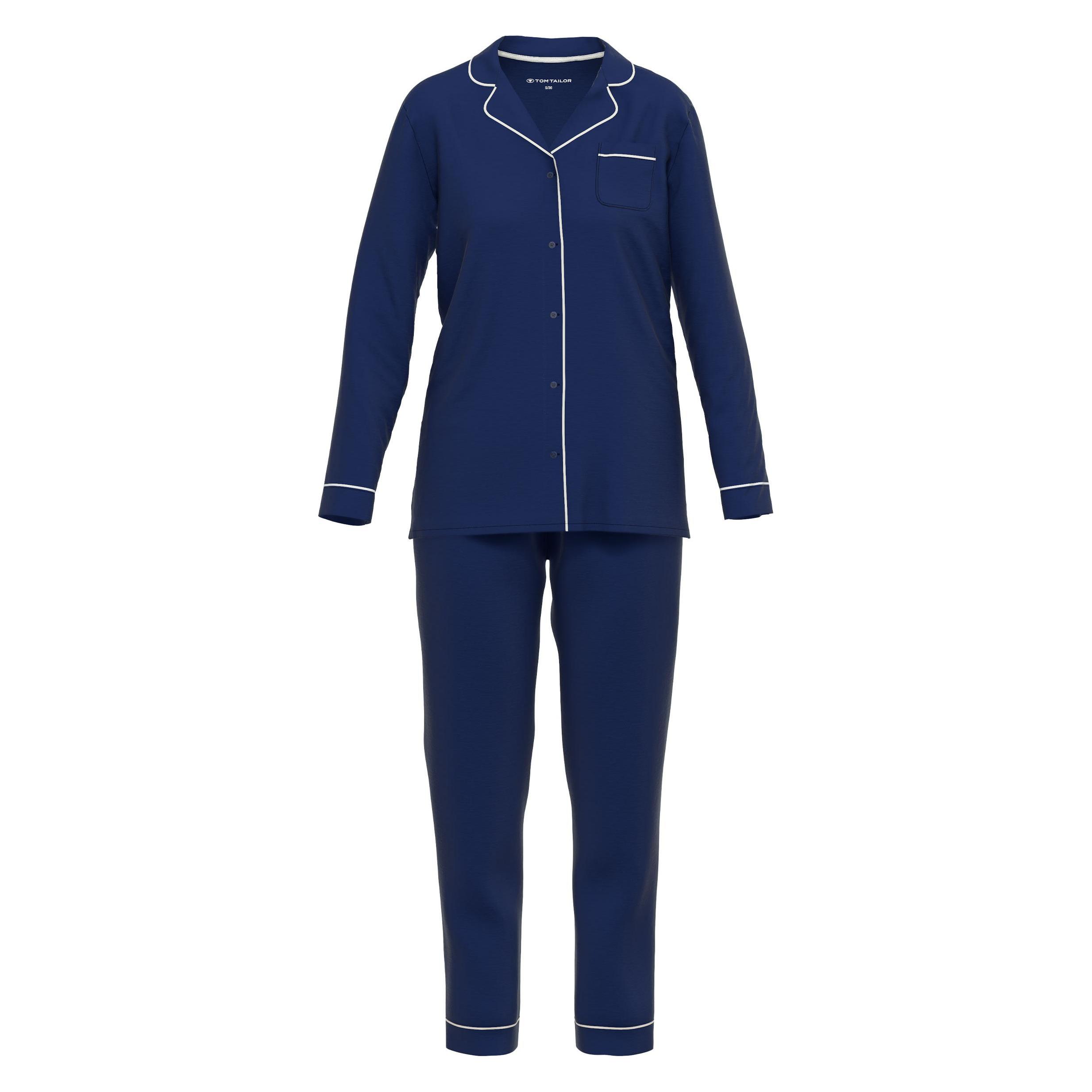 Tom Tailor, Vrouwen, Pyjama, Sofia Dames Doorknooppyjama - Blauw, Blauw, (38)