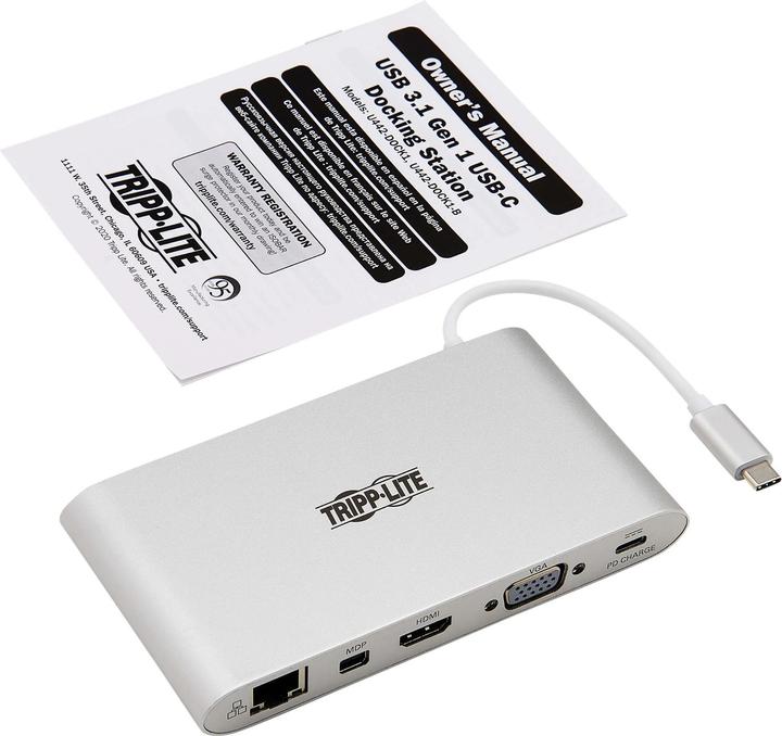 Image du produit Eaton Tripp Lite Series Station d'accueil USB C Hub USB 4K USB 3.1 Gen 1 avec USB-A, HDMI, VGA, mDP, Gigabit Ethernet (USB-C)