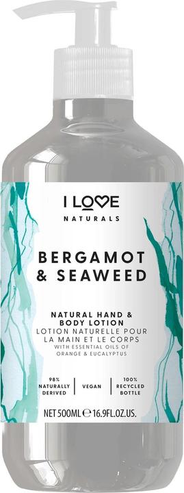 I Love Naturals Bergamot and Seaweed Hand and Body Lotion Moisturizing for Dry Skin Coconut Oil and