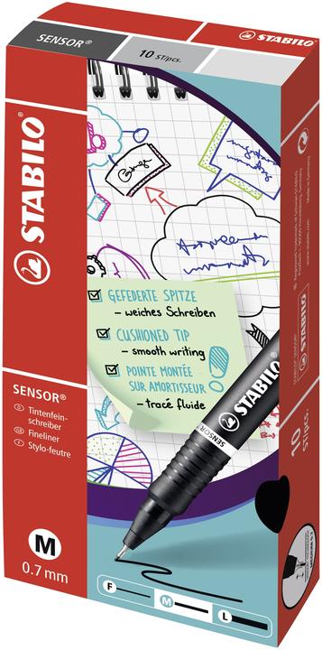 Produktbild STABILO Fineliner Sensor, Strichbreite 0,3 oder 0,7 mm, 4 Farben zur Auswahl, 10 Stück (Rot, 10 x)