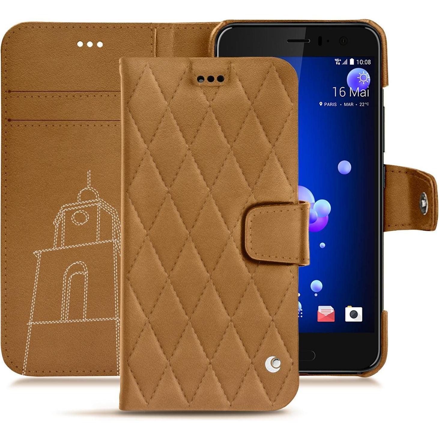 Noreve Lederschutzhülle Wallet (HTC U11), Smartphone Hülle, Braun