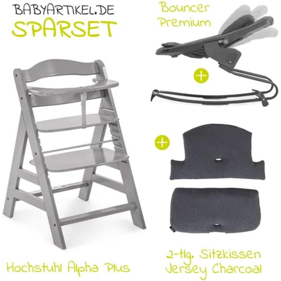 Thumbnail - Hauck, Hochstuhl, Hochstühle Alpha Plus Grey 4-tlg. Newborn Set - Hochstuhl + 2in1 (Hochstuhl)